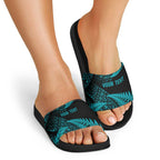 New Zealand Rugby Pacific Personalised Slide Sandals All Turquoise Maori Pasifika Fern Pattern - Aussie Hoodie