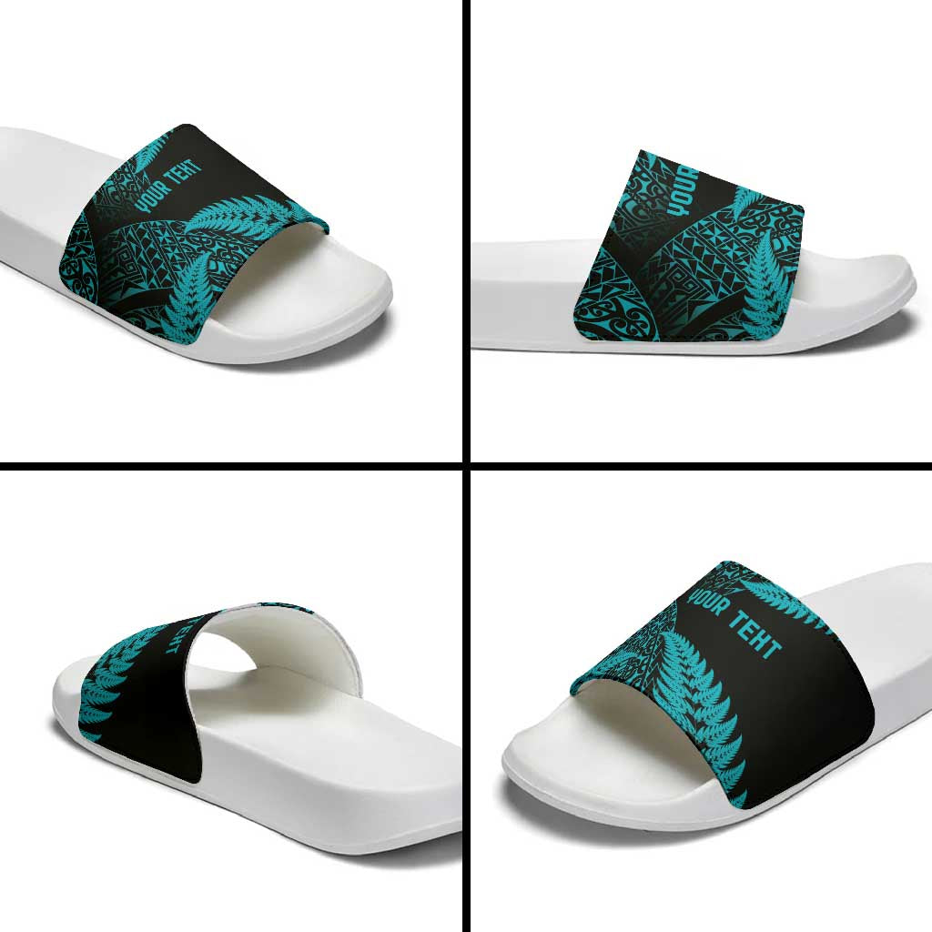 New Zealand Rugby Pacific Personalised Slide Sandals All Turquoise Maori Pasifika Fern Pattern - Aussie Hoodie