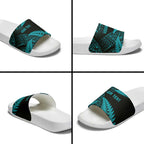 New Zealand Rugby Pacific Personalised Slide Sandals All Turquoise Maori Pasifika Fern Pattern - Aussie Hoodie