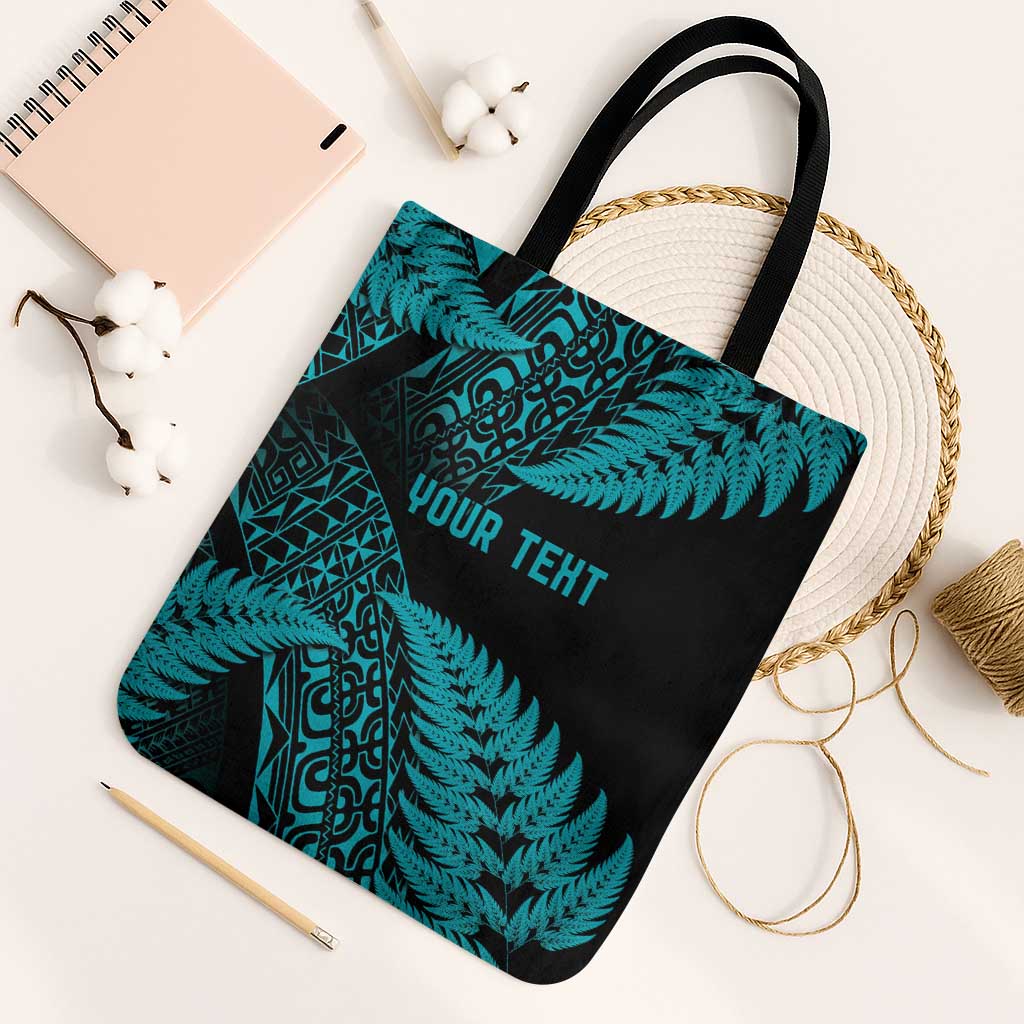 New Zealand Rugby Pacific Personalised Tote Bag All Turquoise Maori Pasifika Fern Pattern - Aussie Hoodie