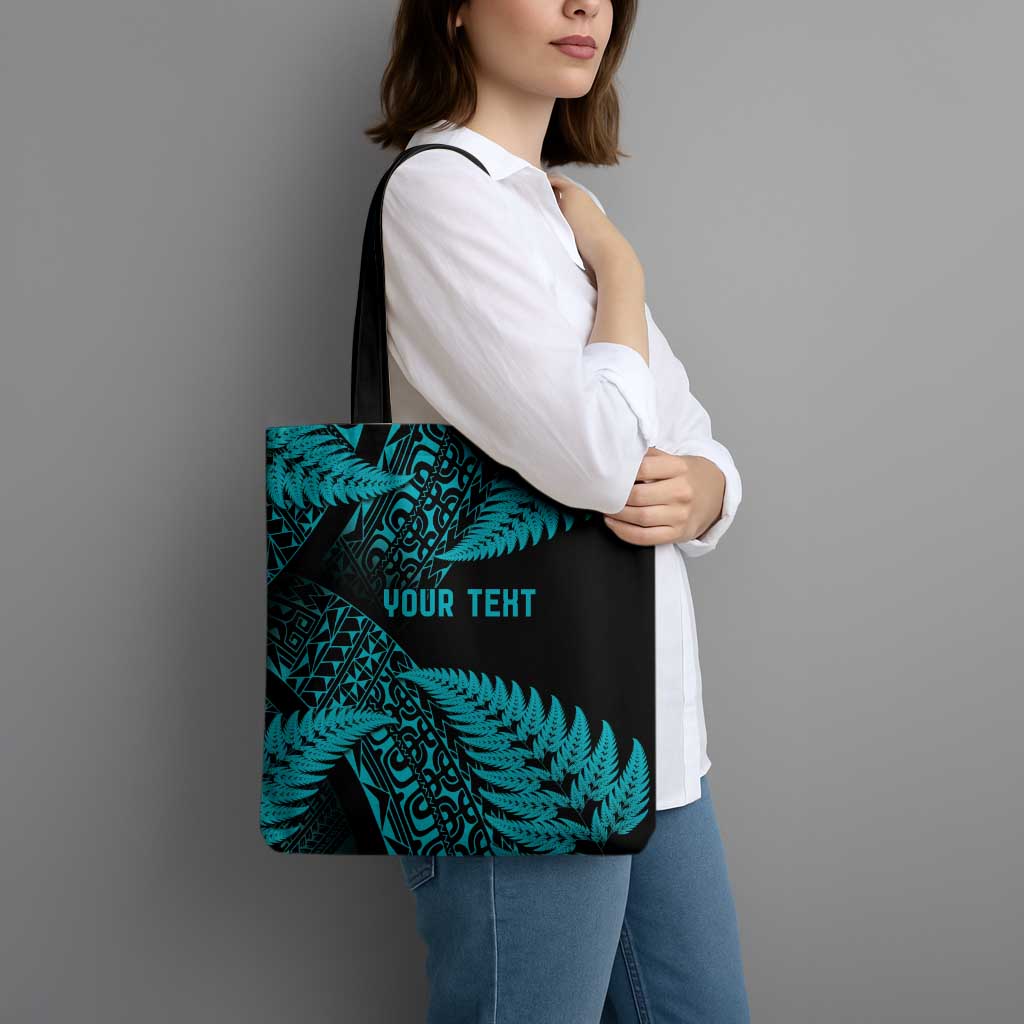 New Zealand Rugby Pacific Personalised Tote Bag All Turquoise Maori Pasifika Fern Pattern - Aussie Hoodie