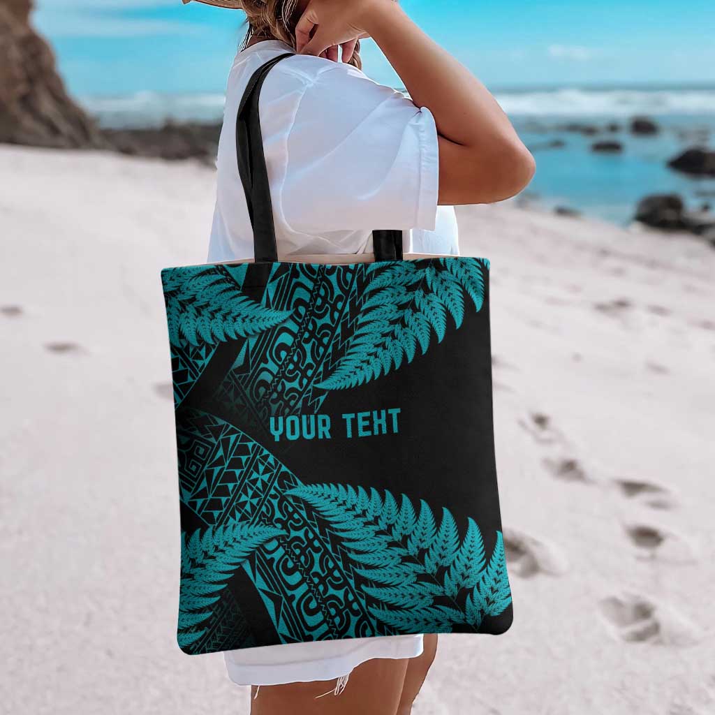 New Zealand Rugby Pacific Personalised Tote Bag All Turquoise Maori Pasifika Fern Pattern - Aussie Hoodie