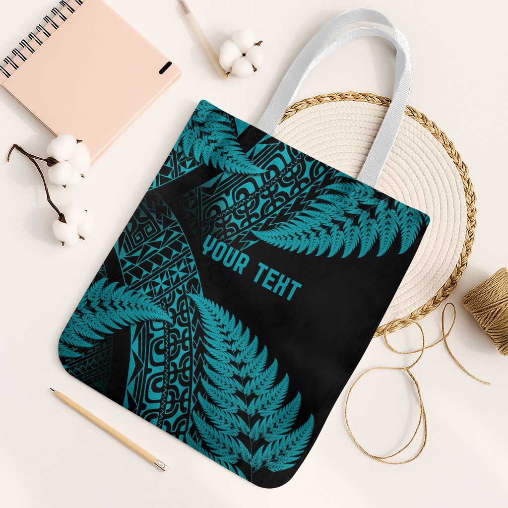 New Zealand Rugby Pacific Personalised Tote Bag All Turquoise Maori Pasifika Fern Pattern - Aussie Hoodie