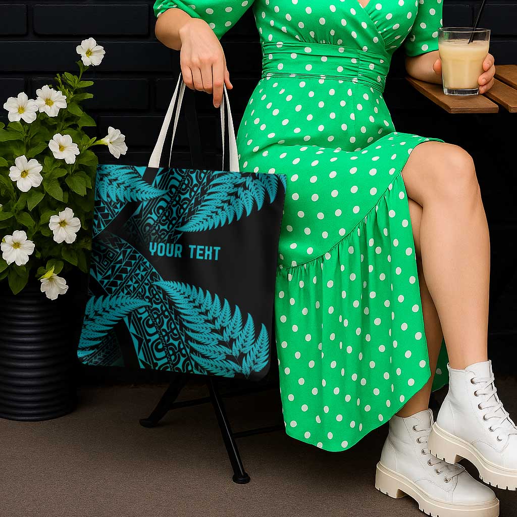 New Zealand Rugby Pacific Personalised Tote Bag All Turquoise Maori Pasifika Fern Pattern - Aussie Hoodie