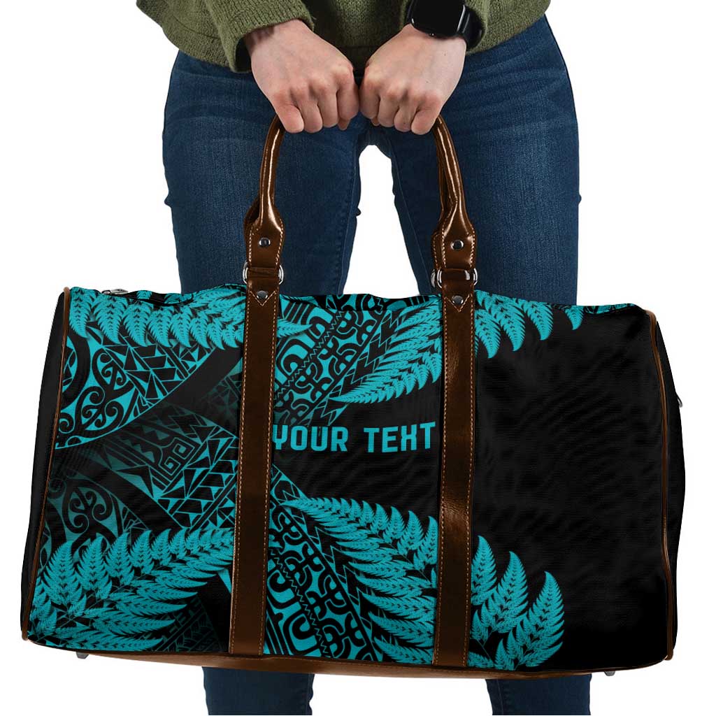 New Zealand Rugby Pacific Personalised Travel Bag All Turquoise Maori Pasifika Fern Pattern - Aussie Hoodie
