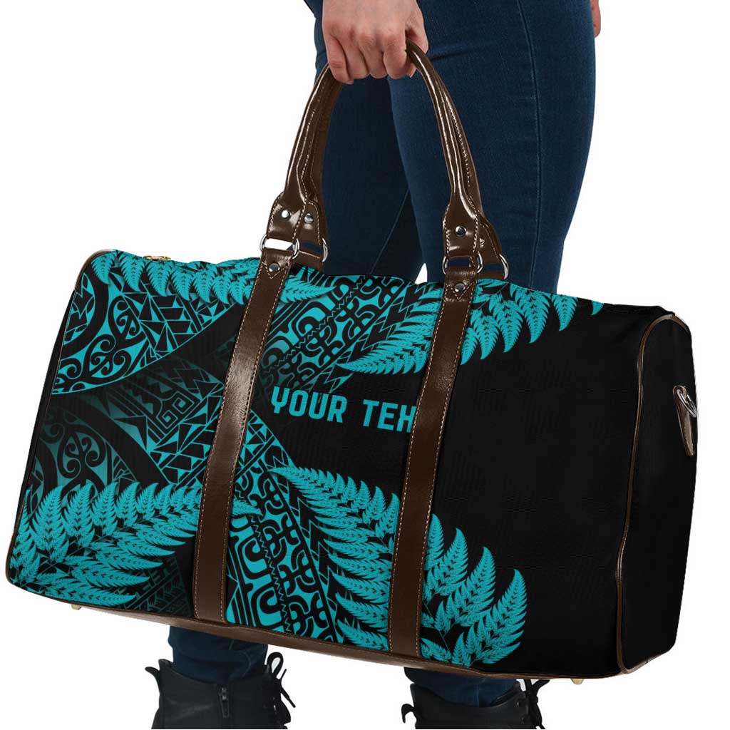New Zealand Rugby Pacific Personalised Travel Bag All Turquoise Maori Pasifika Fern Pattern - Aussie Hoodie