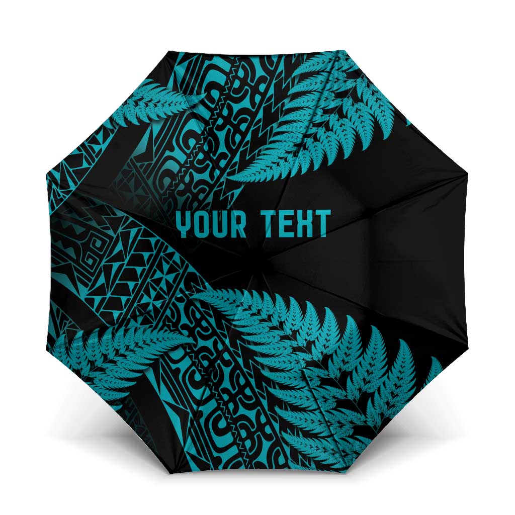New Zealand Rugby Pacific Personalised Umbrella All Turquoise Maori Pasifika Fern Pattern - Aussie Hoodie