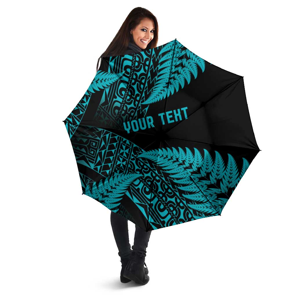 New Zealand Rugby Pacific Personalised Umbrella All Turquoise Maori Pasifika Fern Pattern - Aussie Hoodie