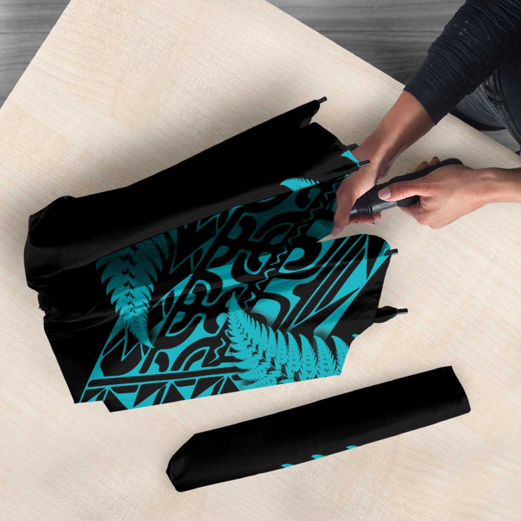 New Zealand Rugby Pacific Personalised Umbrella All Turquoise Maori Pasifika Fern Pattern - Aussie Hoodie