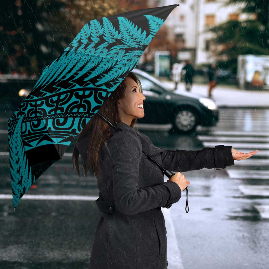 New Zealand Rugby Pacific Personalised Umbrella All Turquoise Maori Pasifika Fern Pattern - Aussie Hoodie