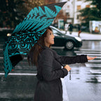 New Zealand Rugby Pacific Personalised Umbrella All Turquoise Maori Pasifika Fern Pattern - Aussie Hoodie