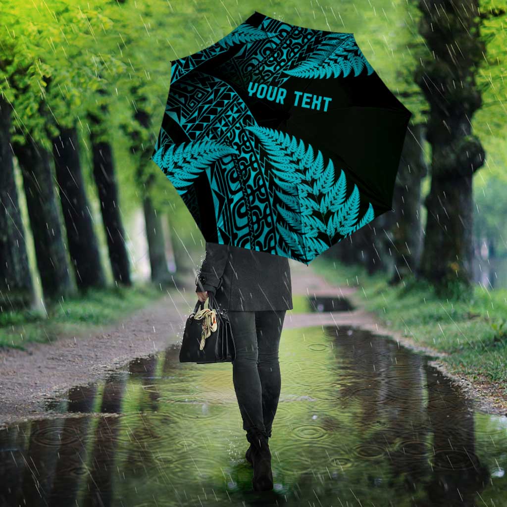 New Zealand Rugby Pacific Personalised Umbrella All Turquoise Maori Pasifika Fern Pattern - Aussie Hoodie