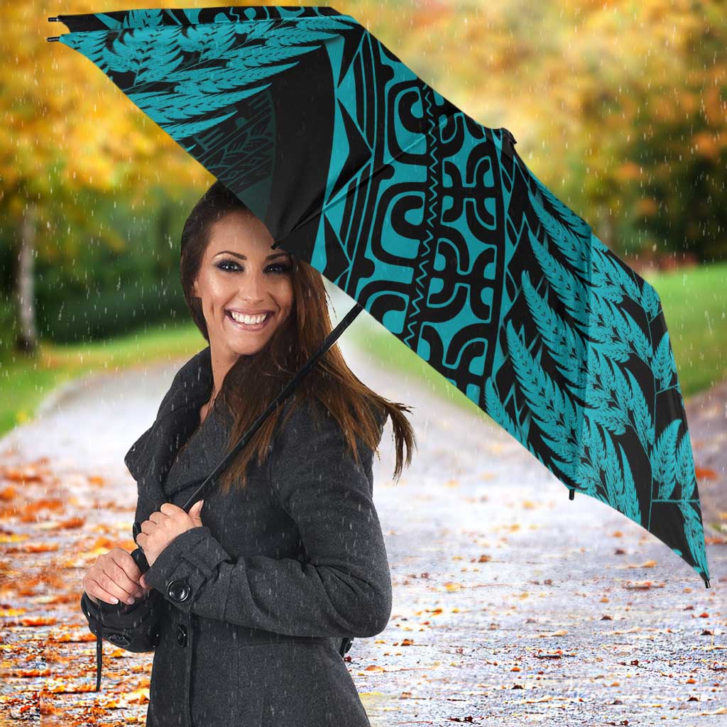 New Zealand Rugby Pacific Personalised Umbrella All Turquoise Maori Pasifika Fern Pattern - Aussie Hoodie