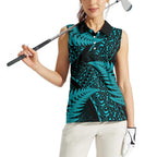New Zealand Rugby Pacific Personalised Women Sleeveless Polo Shirt All Turquoise Maori Pasifika Fern Pattern