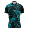 New Zealand Rugby Pacific Personalised Zipper Polo Shirt All Turquoise Maori Pasifika Fern Pattern - Aussie Hoodie