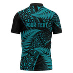 New Zealand Rugby Pacific Personalised Zipper Polo Shirt All Turquoise Maori Pasifika Fern Pattern - Aussie Hoodie