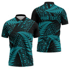 New Zealand Rugby Pacific Personalised Zipper Polo Shirt All Turquoise Maori Pasifika Fern Pattern - Aussie Hoodie