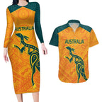 Custom Australia Rugby Couples Matching Long Sleeve Bodycon Dress and Hawaiian Shirt Summer Paris 2024