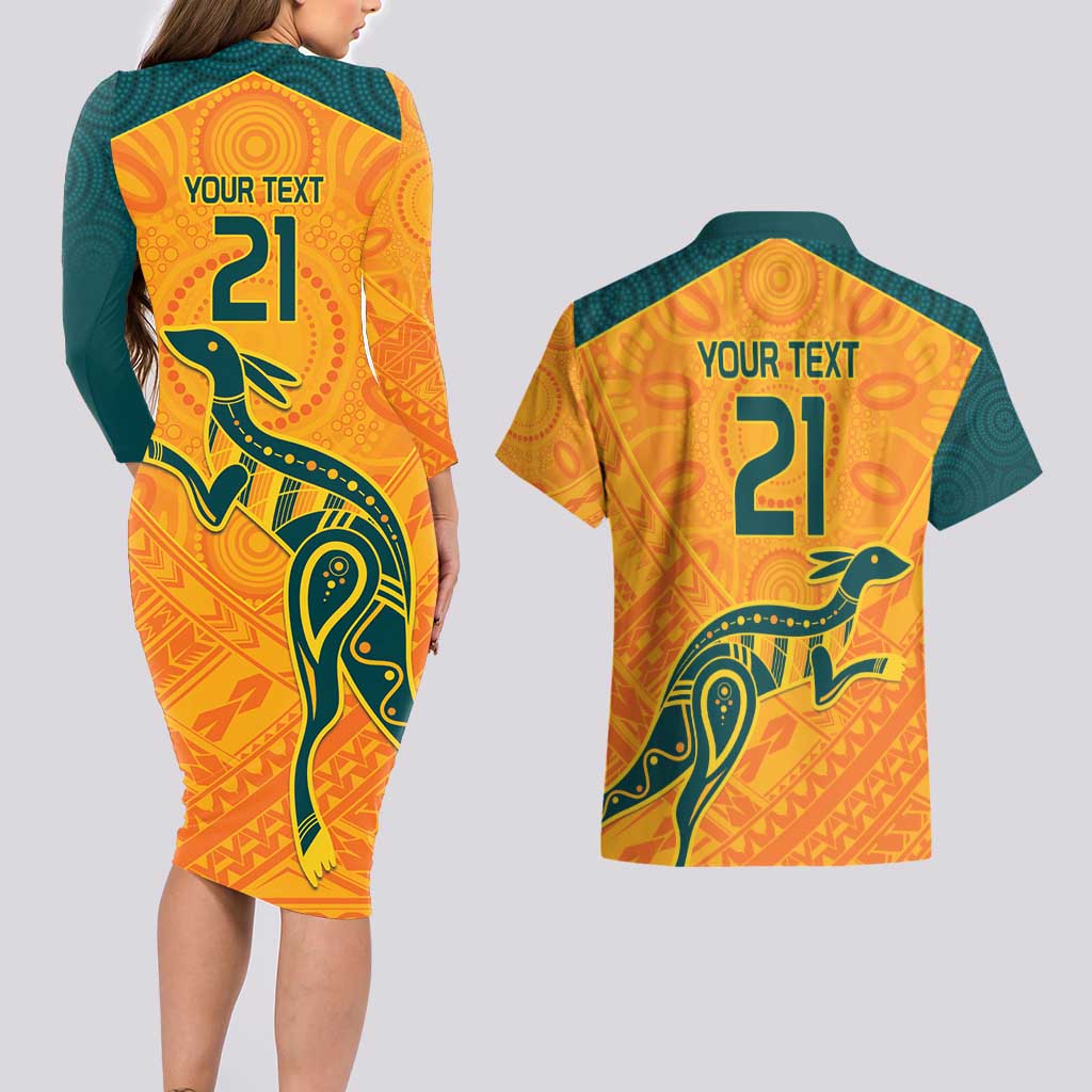 Custom Australia Rugby Couples Matching Long Sleeve Bodycon Dress and Hawaiian Shirt Summer Paris 2024