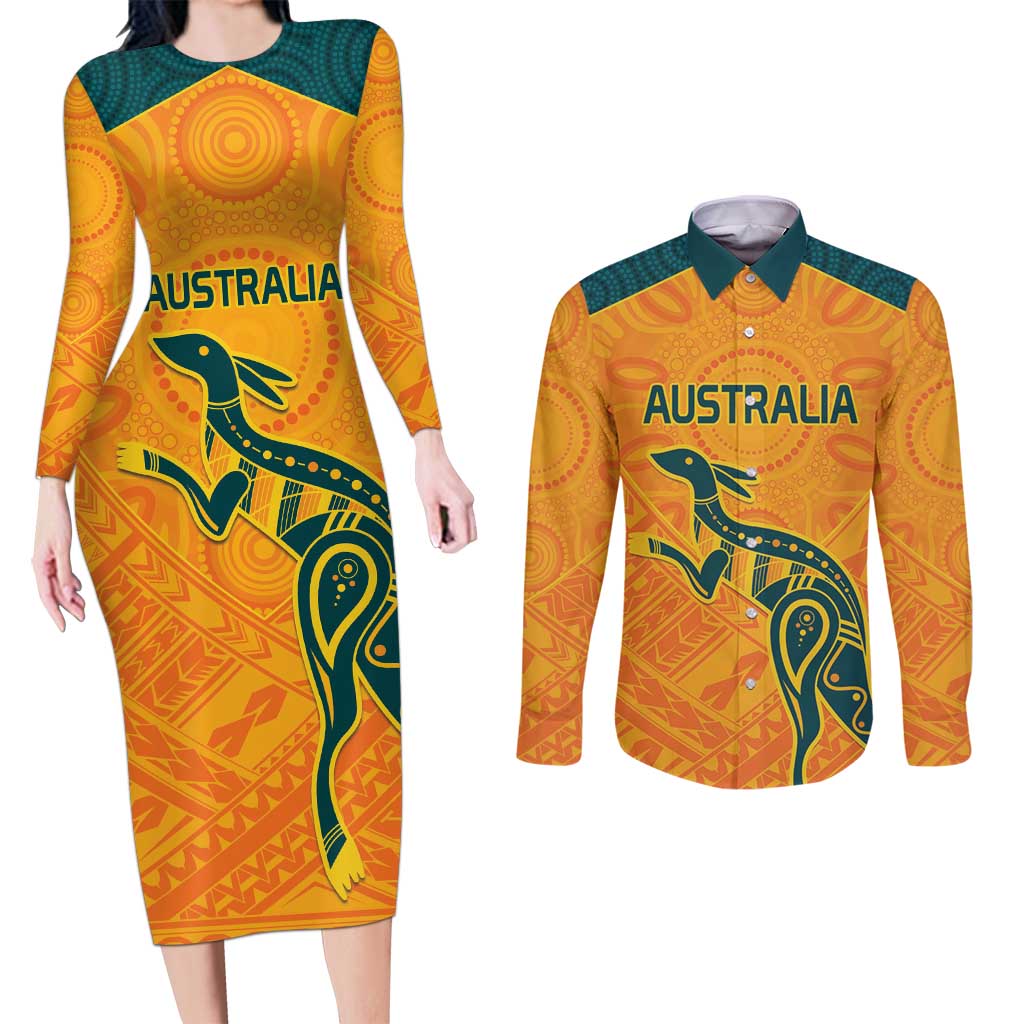 Custom Australia Rugby Couples Matching Long Sleeve Bodycon Dress and Long Sleeve Button Shirt Summer Paris 2024