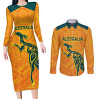 Custom Australia Rugby Couples Matching Long Sleeve Bodycon Dress and Long Sleeve Button Shirt Summer Paris 2024
