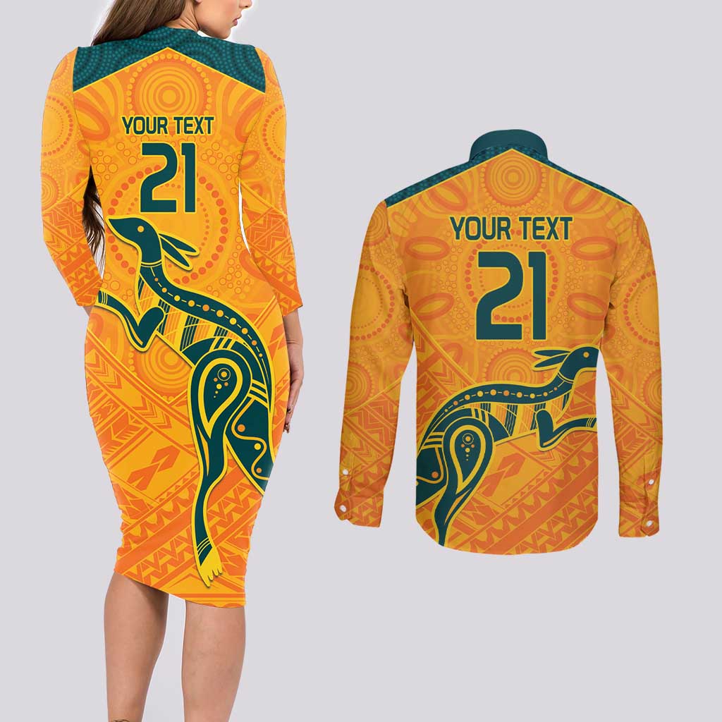 Custom Australia Rugby Couples Matching Long Sleeve Bodycon Dress and Long Sleeve Button Shirt Summer Paris 2024