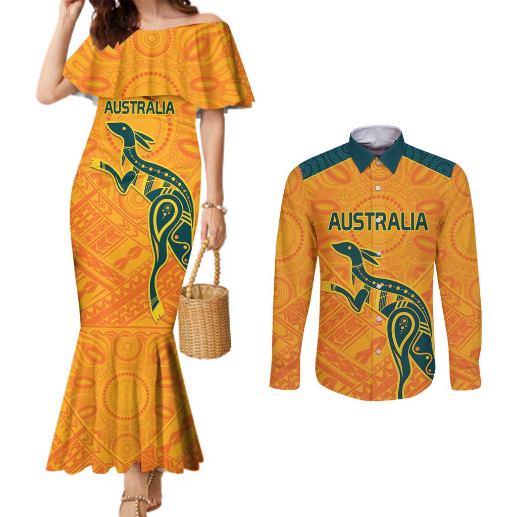 Custom Australia Rugby Couples Matching Mermaid Dress and Long Sleeve Button Shirt Summer Paris 2024