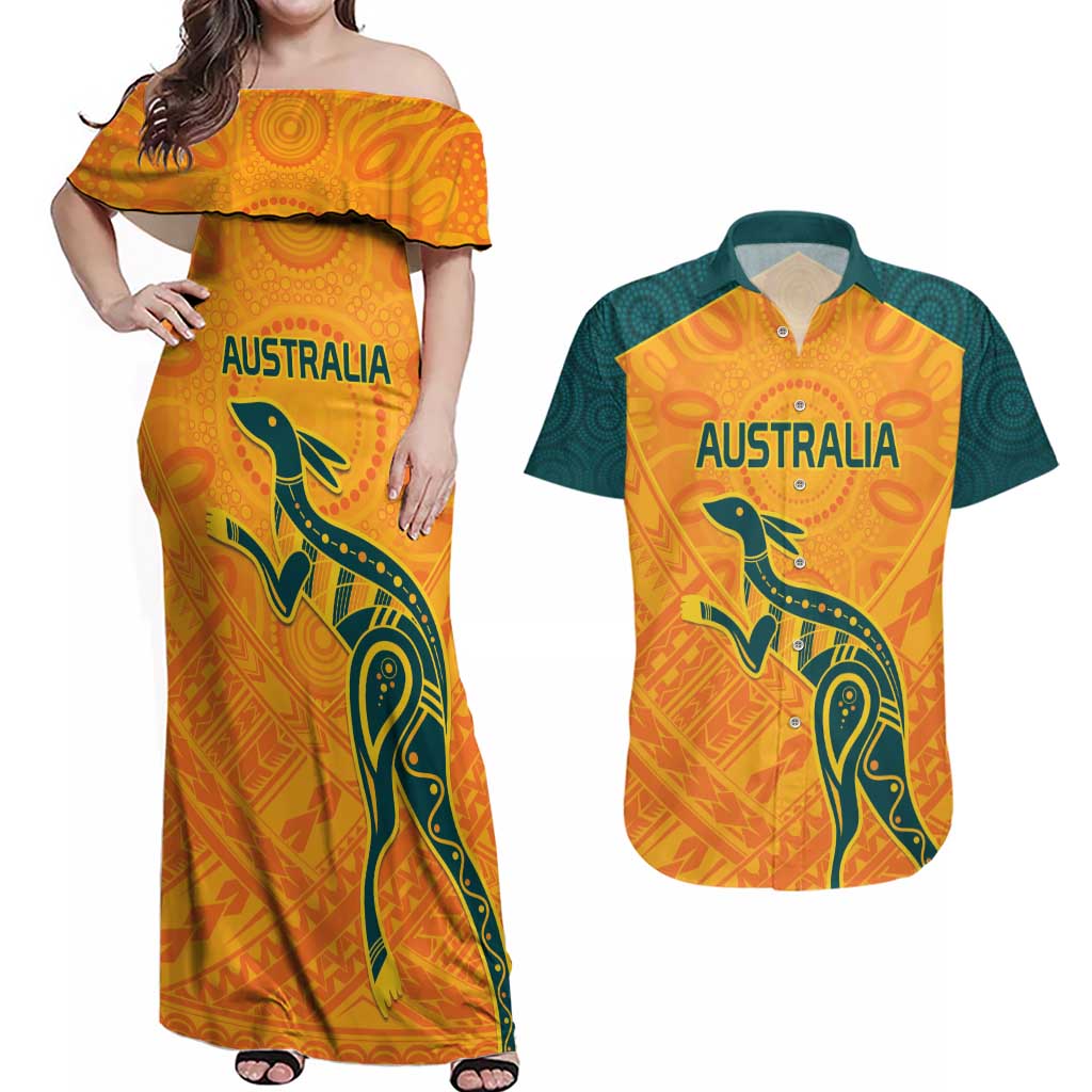 Custom Australia Rugby Couples Matching Off Shoulder Maxi Dress and Hawaiian Shirt Summer Paris 2024