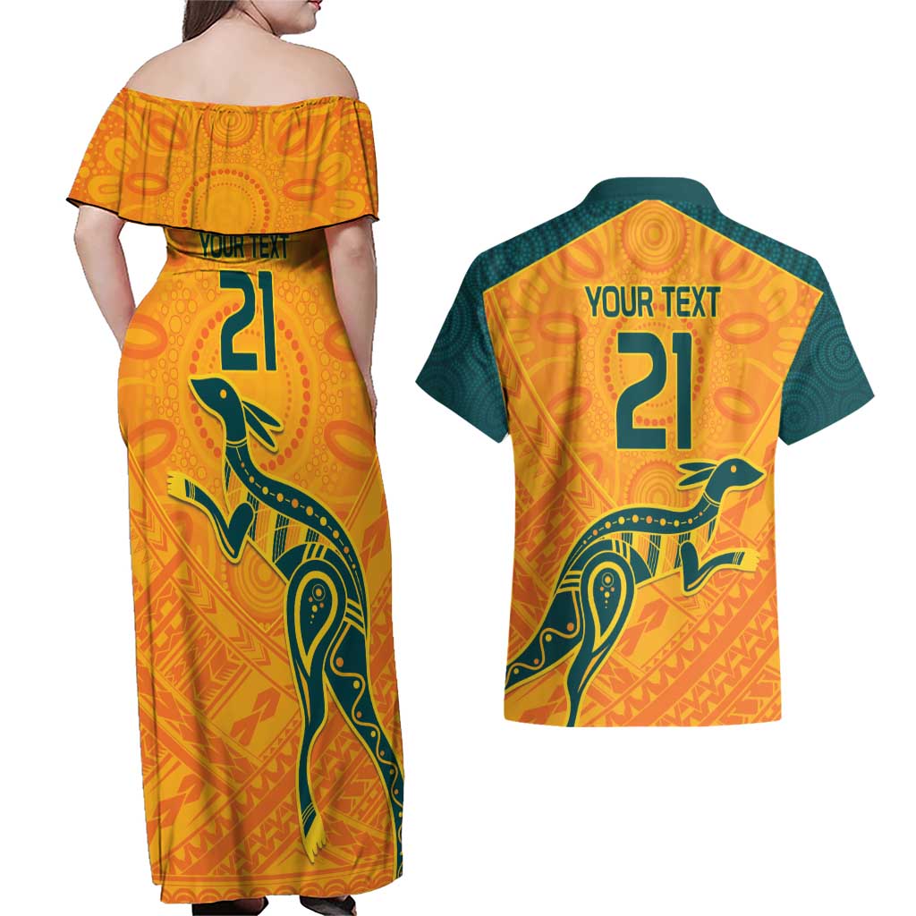 Custom Australia Rugby Couples Matching Off Shoulder Maxi Dress and Hawaiian Shirt Summer Paris 2024