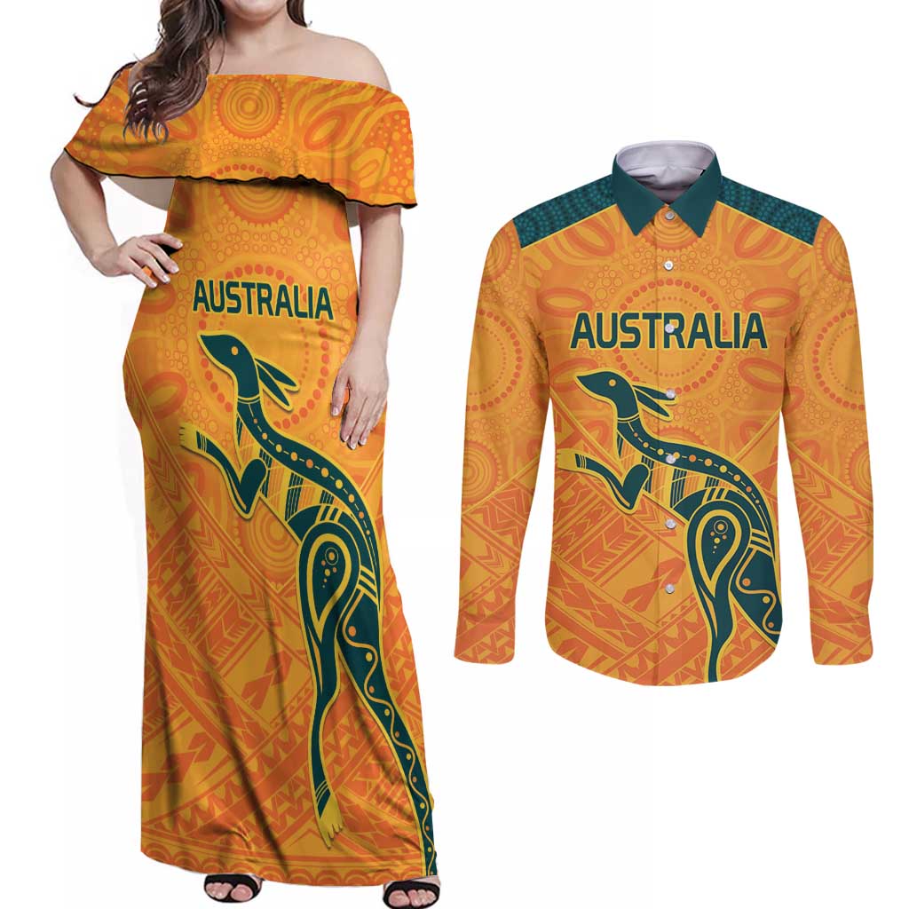 Custom Australia Rugby Couples Matching Off Shoulder Maxi Dress and Long Sleeve Button Shirt Summer Paris 2024
