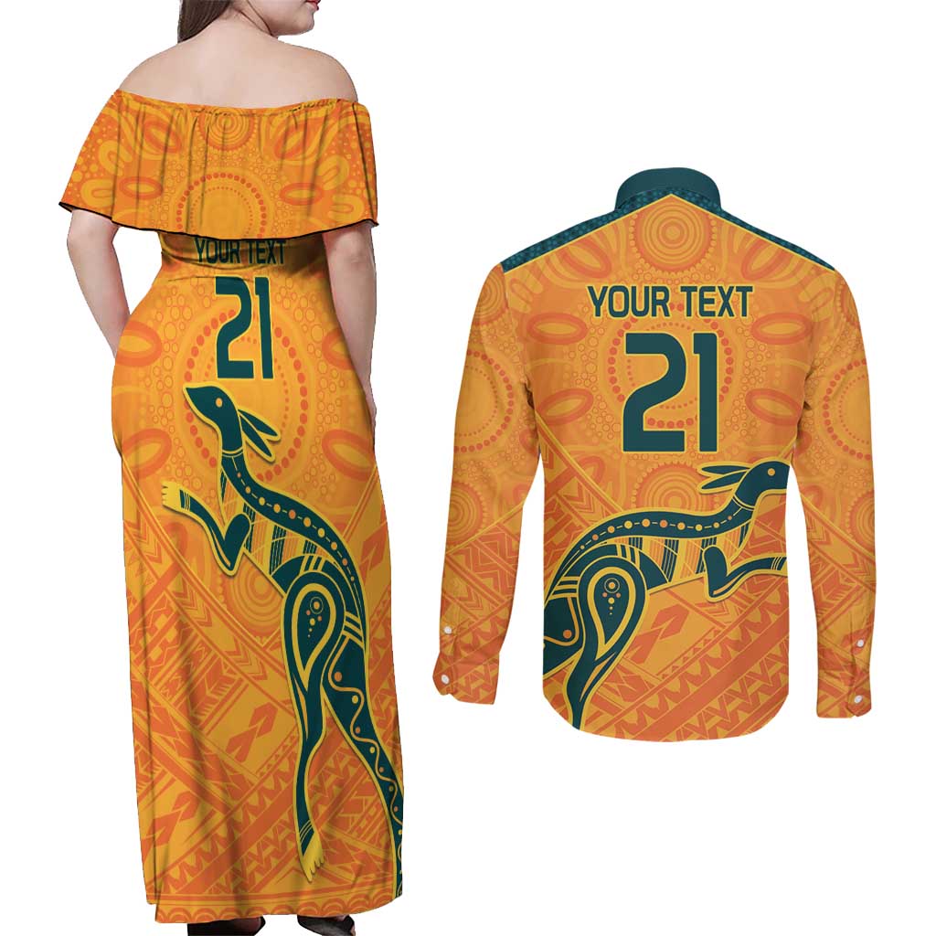 Custom Australia Rugby Couples Matching Off Shoulder Maxi Dress and Long Sleeve Button Shirt Summer Paris 2024
