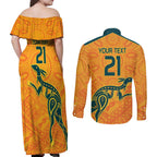 Custom Australia Rugby Couples Matching Off Shoulder Maxi Dress and Long Sleeve Button Shirt Summer Paris 2024