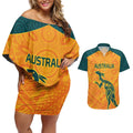 Custom Australia Rugby Couples Matching Off Shoulder Short Dress and Hawaiian Shirt Summer Paris 2024