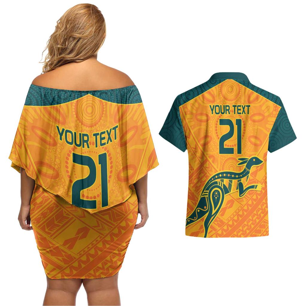 Custom Australia Rugby Couples Matching Off Shoulder Short Dress and Hawaiian Shirt Summer Paris 2024