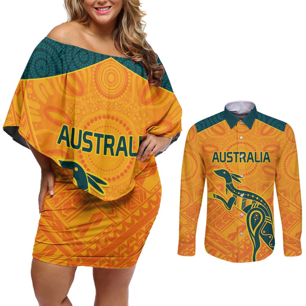 Custom Australia Rugby Couples Matching Off Shoulder Short Dress and Long Sleeve Button Shirt Summer Paris 2024