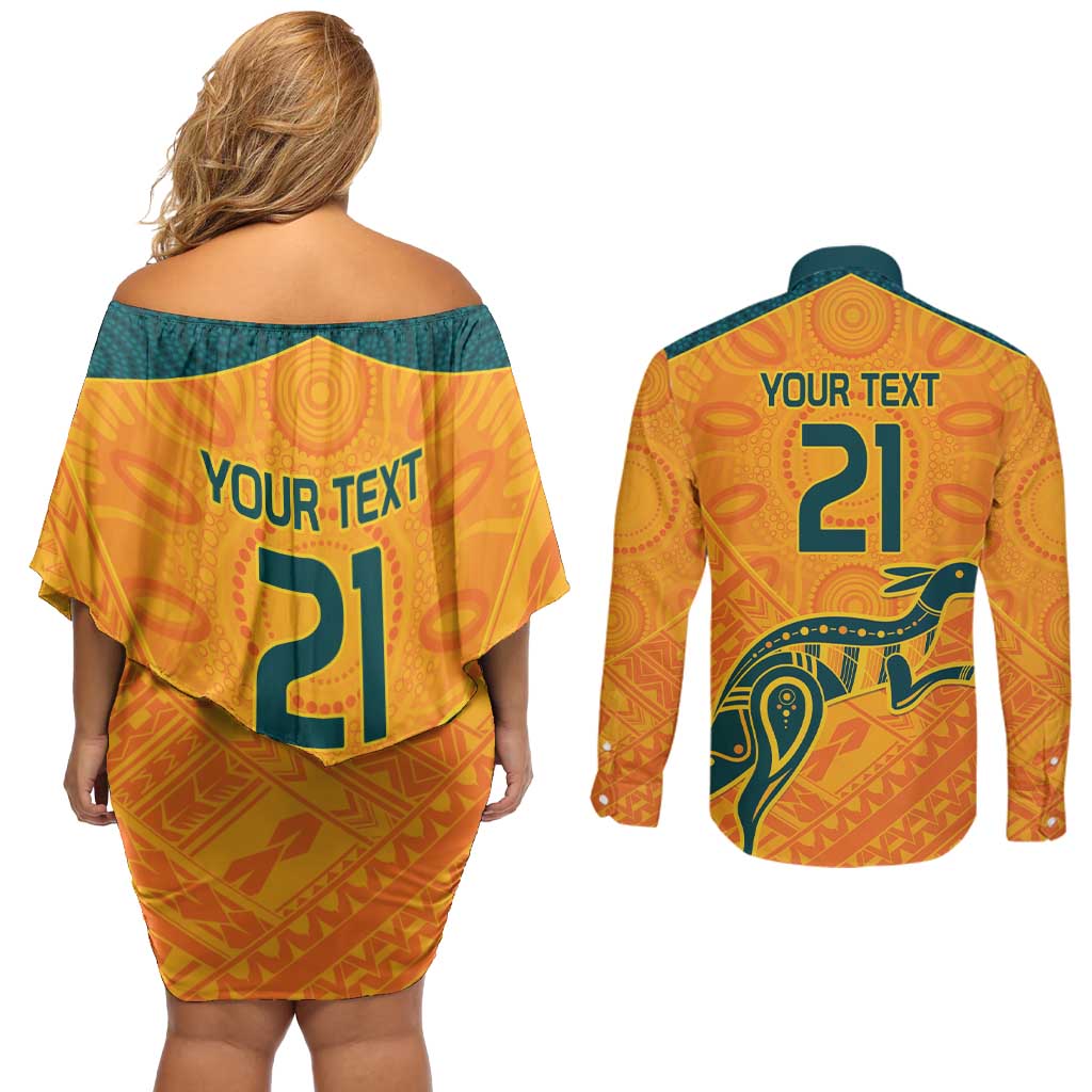 Custom Australia Rugby Couples Matching Off Shoulder Short Dress and Long Sleeve Button Shirt Summer Paris 2024