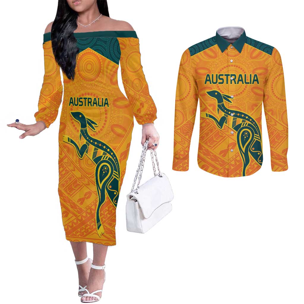 Custom Australia Rugby Couples Matching Off The Shoulder Long Sleeve Dress and Long Sleeve Button Shirt Summer Paris 2024