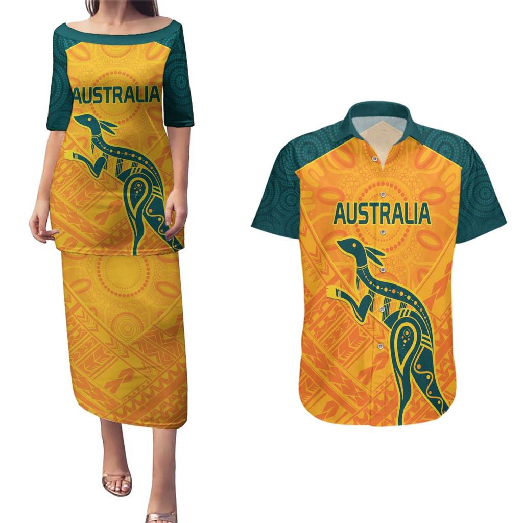Custom Australia Rugby Couples Matching Puletasi and Hawaiian Shirt Summer Paris 2024
