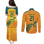Custom Australia Rugby Couples Matching Puletasi and Long Sleeve Button Shirt Summer Paris 2024