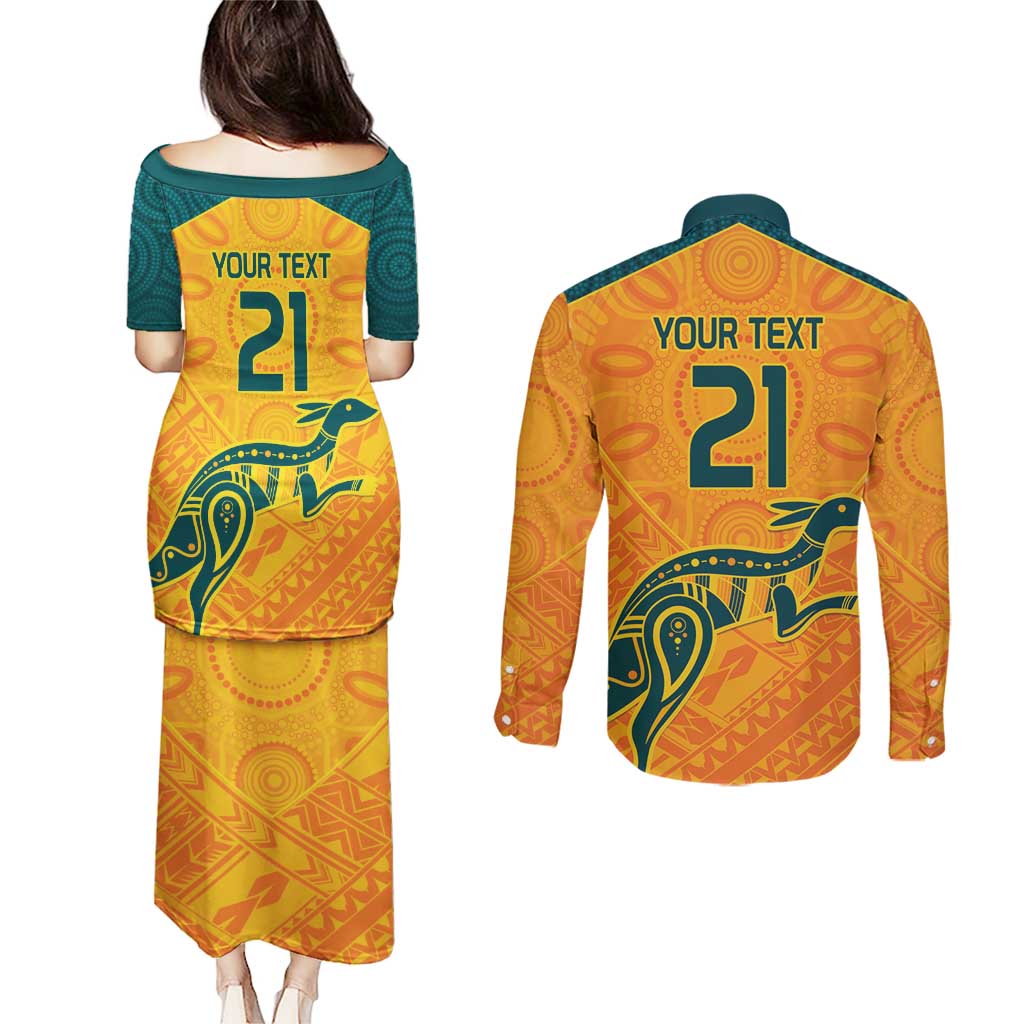 Custom Australia Rugby Couples Matching Puletasi and Long Sleeve Button Shirt Summer Paris 2024