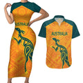 Custom Australia Rugby Couples Matching Short Sleeve Bodycon Dress and Hawaiian Shirt Summer Paris 2024