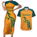 Custom Australia Rugby Couples Matching Short Sleeve Bodycon Dress and Hawaiian Shirt Summer Paris 2024