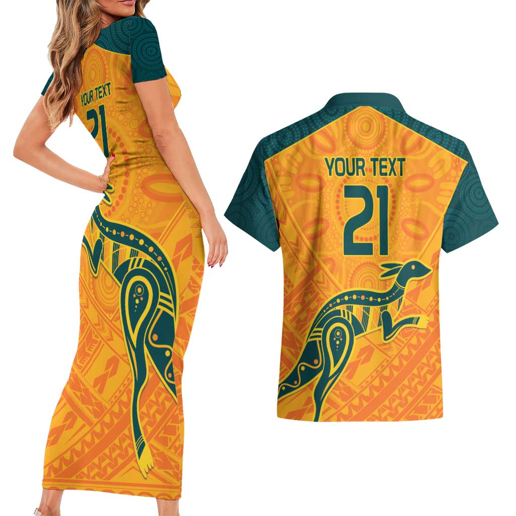 Custom Australia Rugby Couples Matching Short Sleeve Bodycon Dress and Hawaiian Shirt Summer Paris 2024