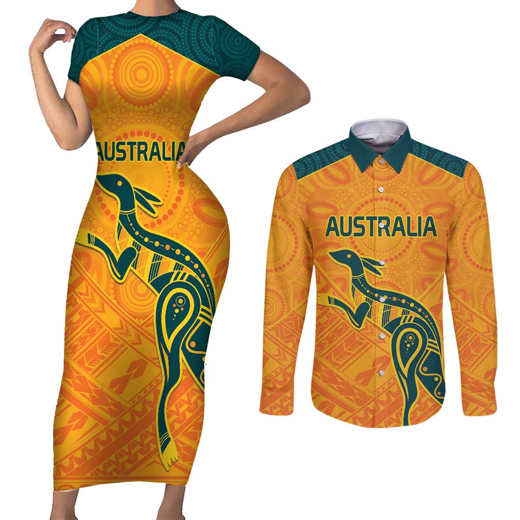 Custom Australia Rugby Couples Matching Short Sleeve Bodycon Dress and Long Sleeve Button Shirt Summer Paris 2024