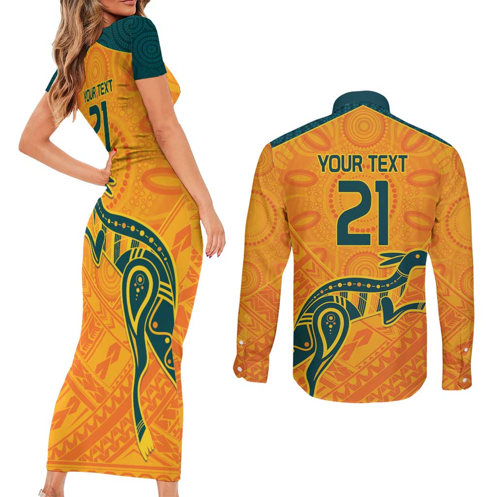 Custom Australia Rugby Couples Matching Short Sleeve Bodycon Dress and Long Sleeve Button Shirt Summer Paris 2024