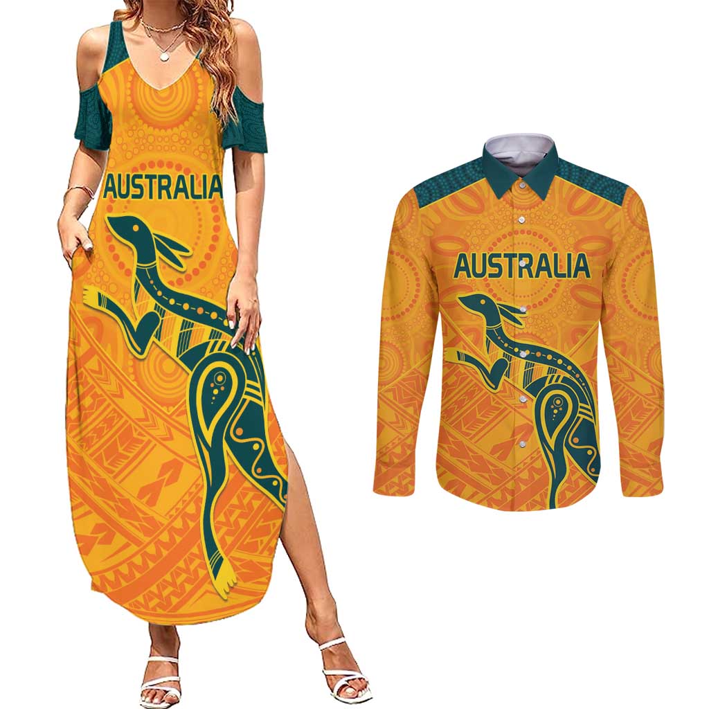 Custom Australia Rugby Couples Matching Summer Maxi Dress and Long Sleeve Button Shirt Summer Paris 2024