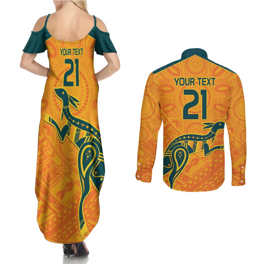 Custom Australia Rugby Couples Matching Summer Maxi Dress and Long Sleeve Button Shirt Summer Paris 2024