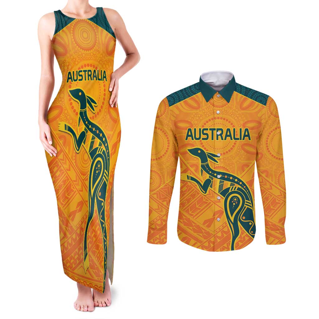 Custom Australia Rugby Couples Matching Tank Maxi Dress and Long Sleeve Button Shirt Summer Paris 2024