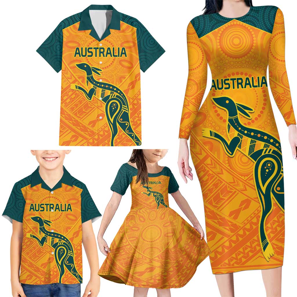 Custom Australia Rugby Family Matching Long Sleeve Bodycon Dress and Hawaiian Shirt Summer Paris 2024