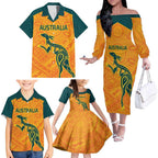 Custom Australia Rugby Family Matching Off The Shoulder Long Sleeve Dress and Hawaiian Shirt Summer Paris 2024